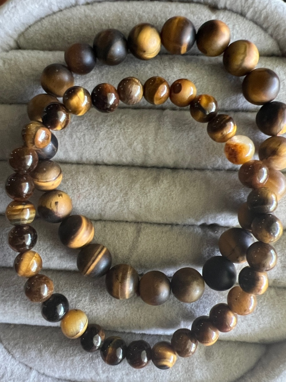 Natural Tiger's Eye Beaded Stretch Bracelet Set- Brown